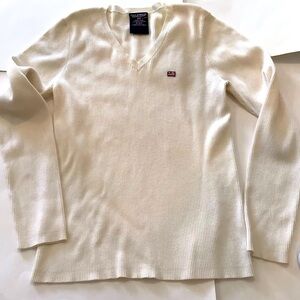 Polo Jeans Ralph Lauren Womens Sweater XL Ivory Ribbed Knit V-Neck Cotton Blend